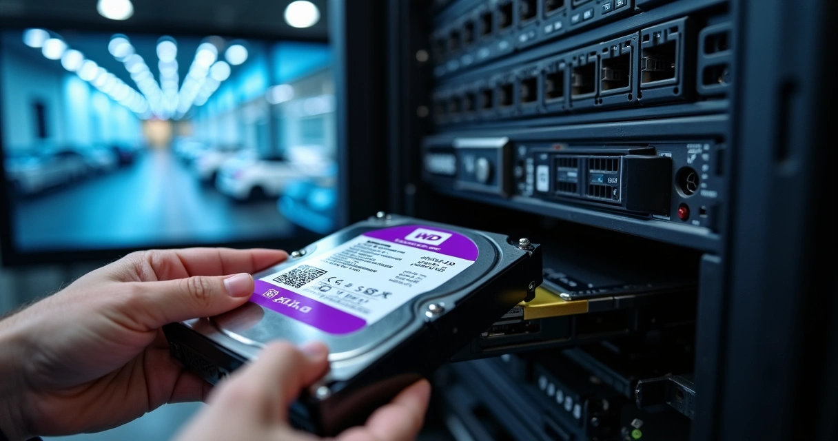 HD Purple 1TB instalado em gaveta de servidor para CFTV em rack de TI 