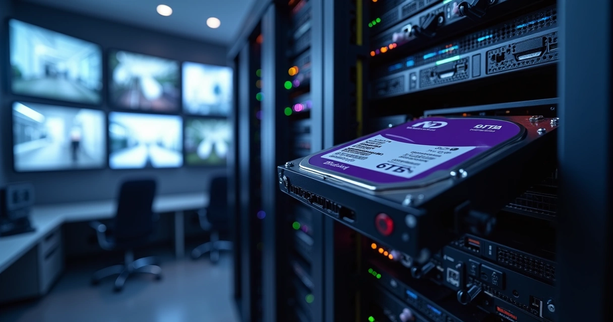 HD Purple 6TB instalado em servidor de vigilância em rack aberto 