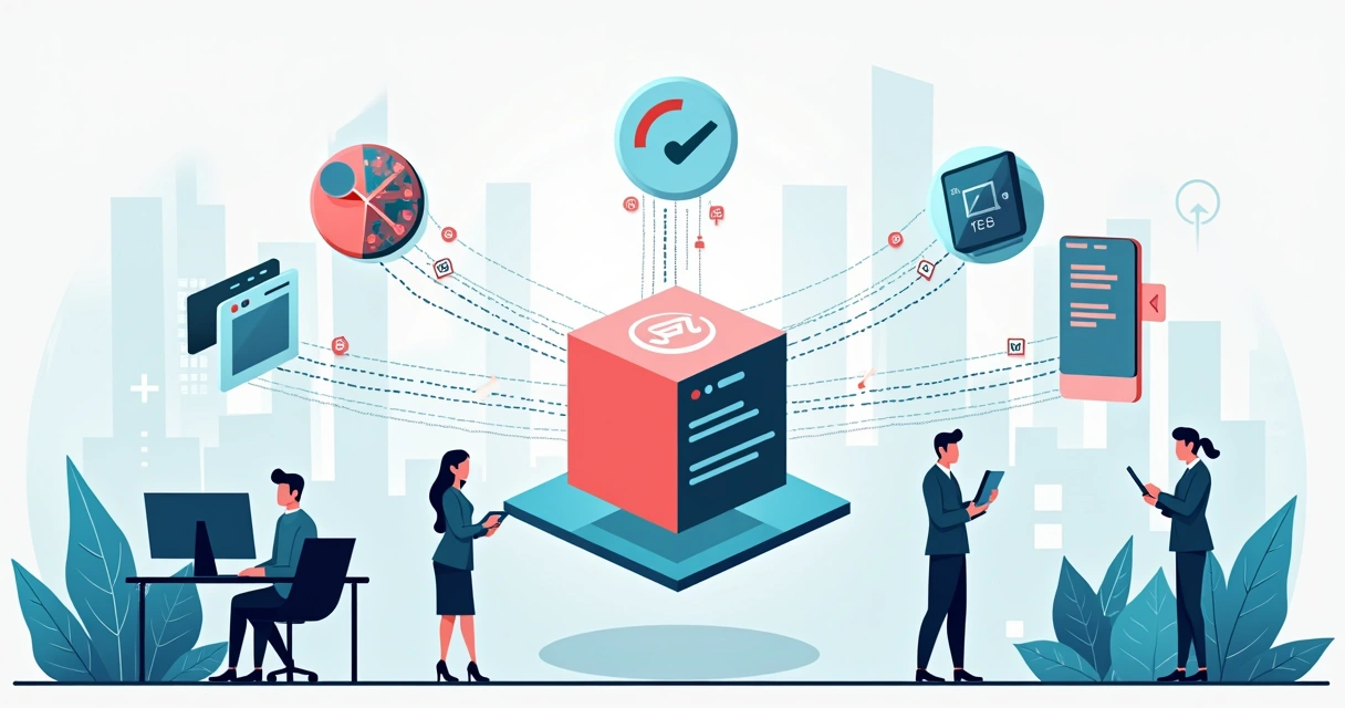 Conceito visual de Headless CMS com agência conectando conteúdo central a múltiplas interfaces digitais 