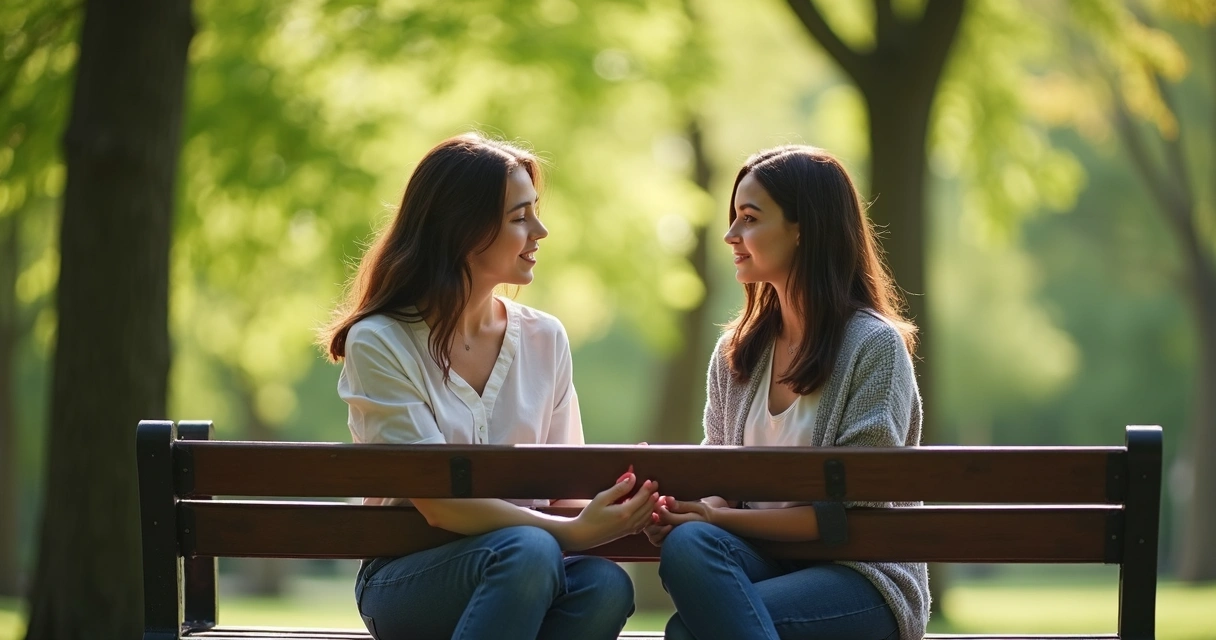 Two people having an open conversation outdoors