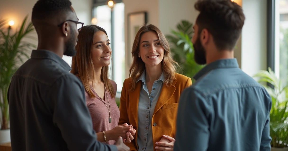 A group of coworkers discussing healthy boundaries openly