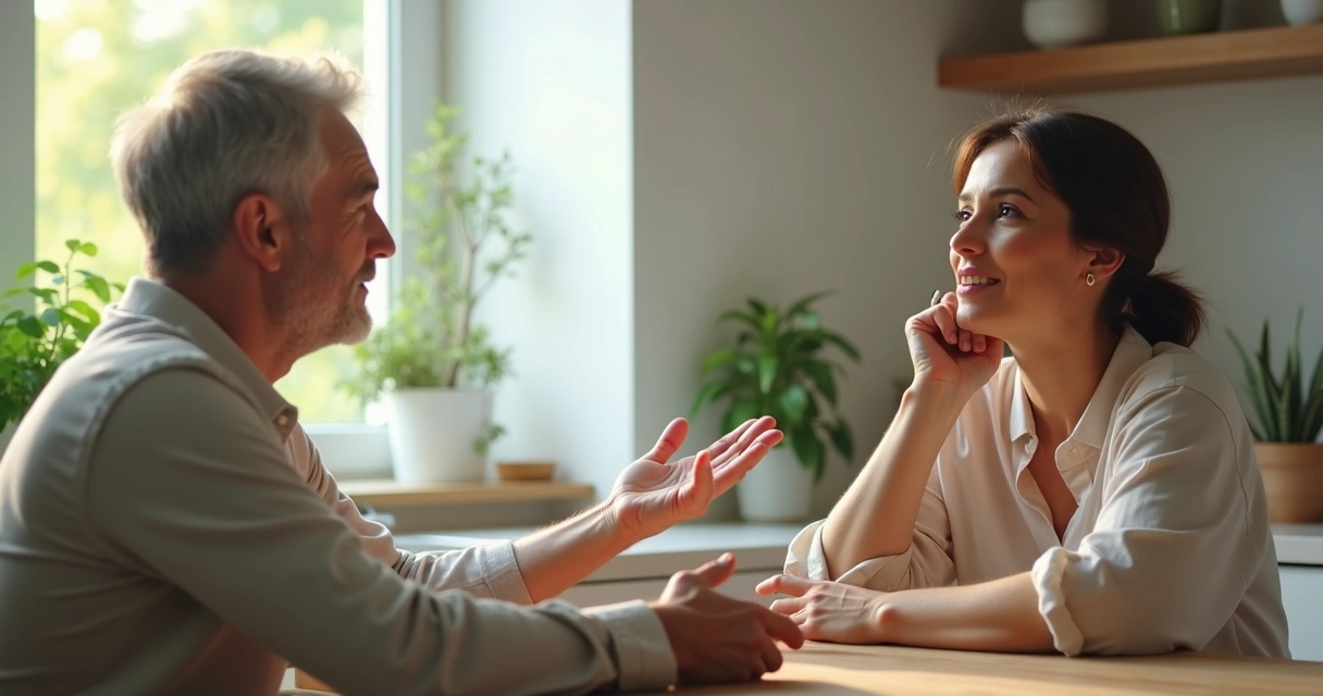 Two people having a calm boundary-setting conversation 