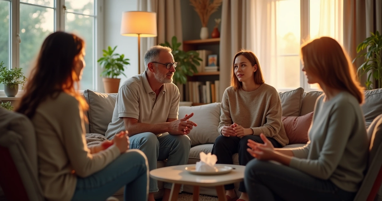 Family having a calm boundary-setting conversation at home