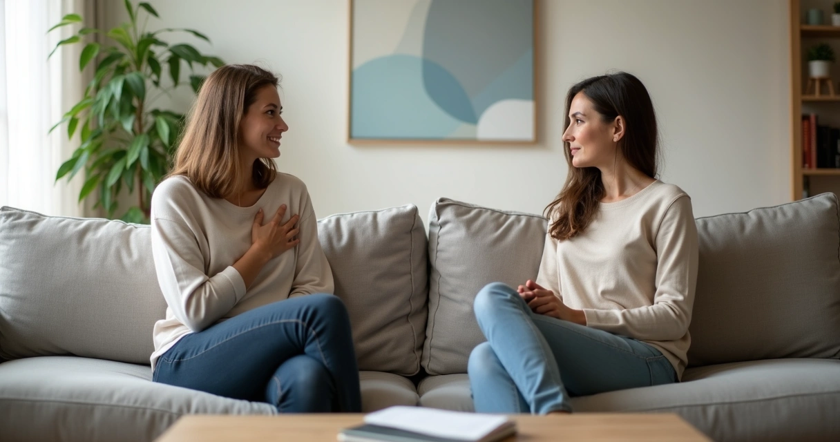 Couple sitting together calmly setting healthy boundaries 