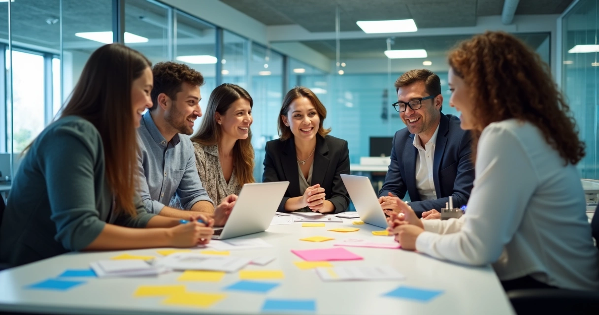 Team collaborating around a table