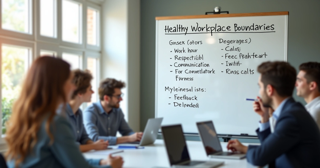 Office whiteboard showing healthy workplace boundary guidelines 