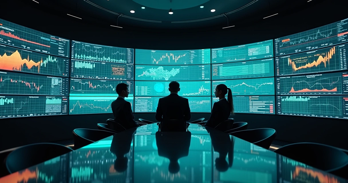 Risk and compliance team in digital control room reviewing unified hedge management dashboards 