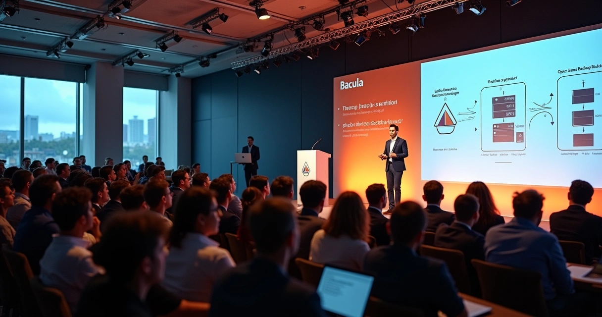 Heitor Faria em ambiente de palestra com público atento 