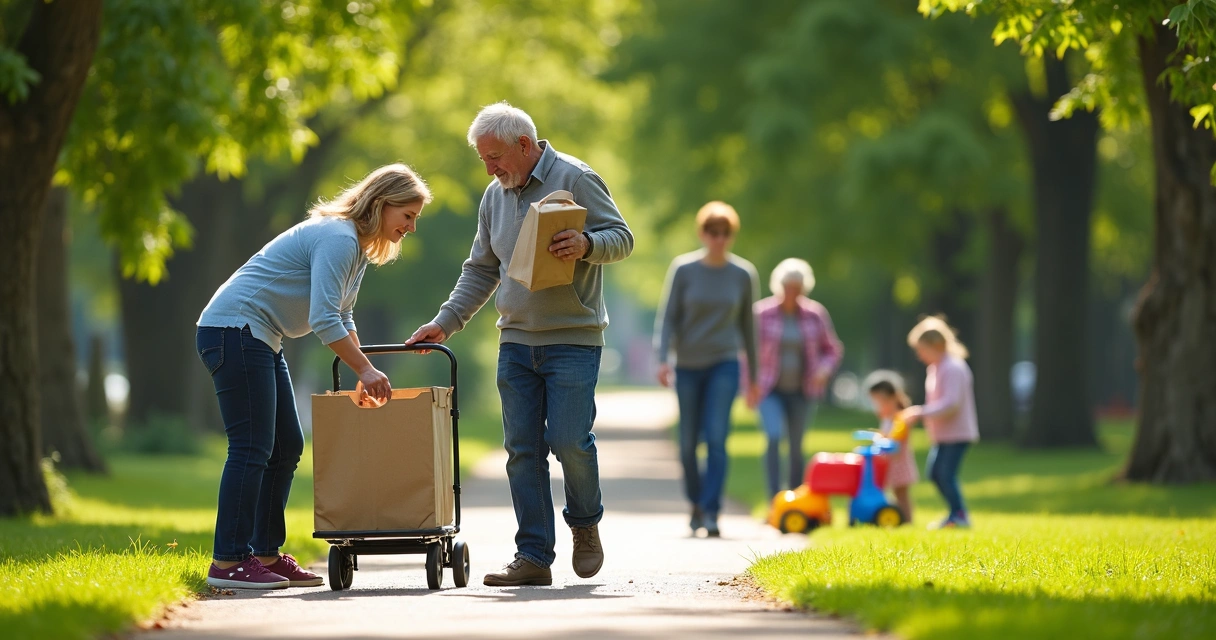 People helping each other in a park 