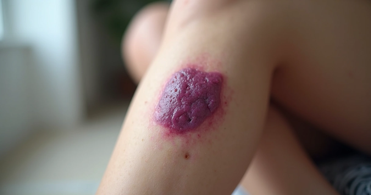 Hematoma roxo na perna causado por veia rompida 