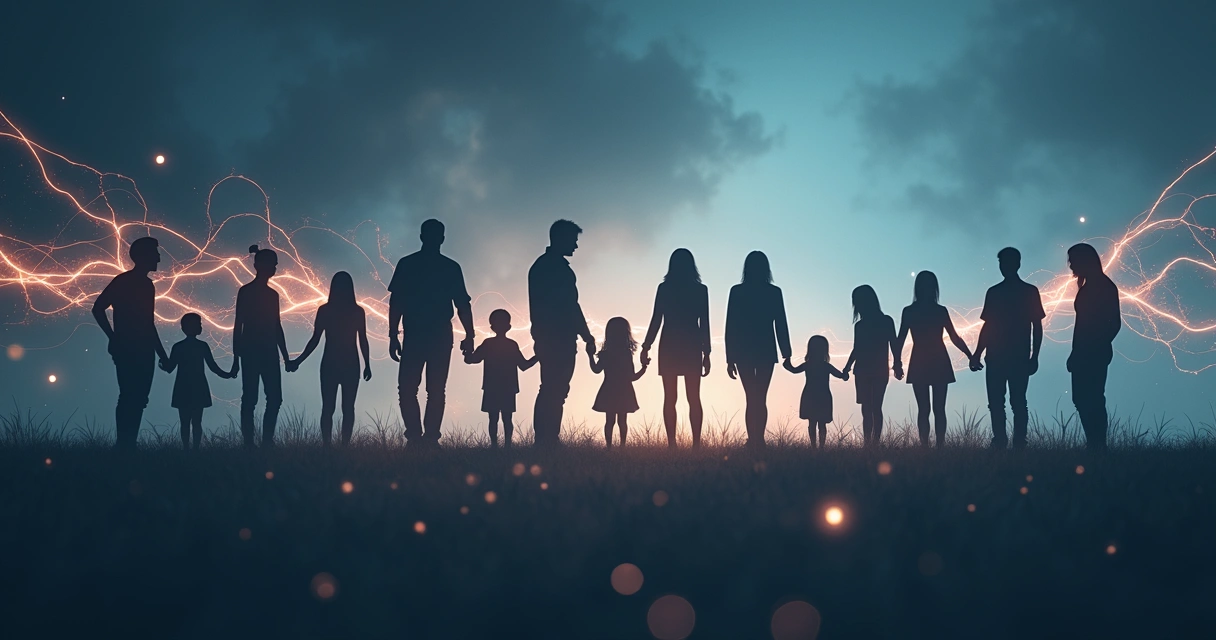 Símbolos de conexões familiares em fundo escuro 