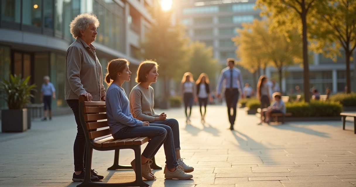 Família de várias gerações conectada por fios de luz simbolizando heranças emocionais 