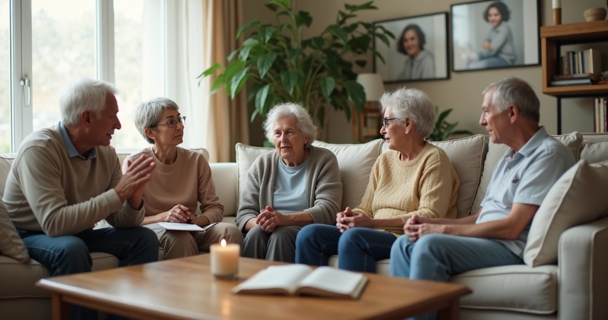 Família sentada no sofá conversando sobre emoções com clima acolhedor 
