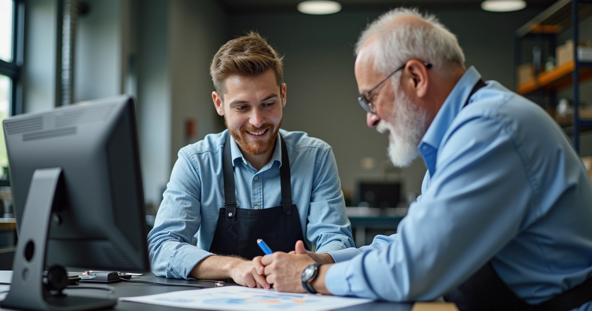 Herdeiro jovem em treinamento prático em empresa familiar