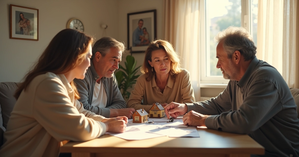 Herdeiros discutindo divisão de bens e imóveis 
