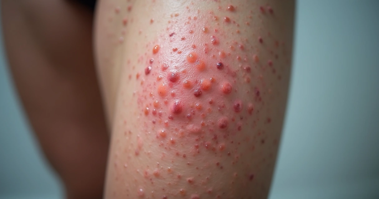 Herpes genital na parte interna da coxa masculina