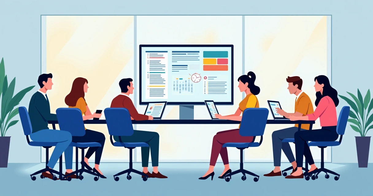 Equipe interna e agência externa trabalhando de forma integrada em sessão de planejamento. 