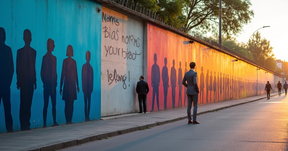 Silhouette isolated by shadow on colorful wall of people 