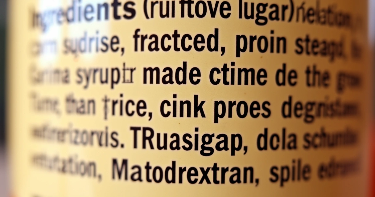 Close-up of hidden sugars listed in a food ingredients list 
