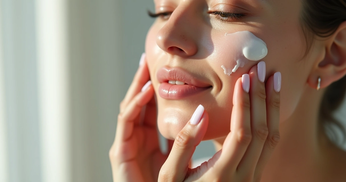 Manos aplicando crema sobre el rostro 