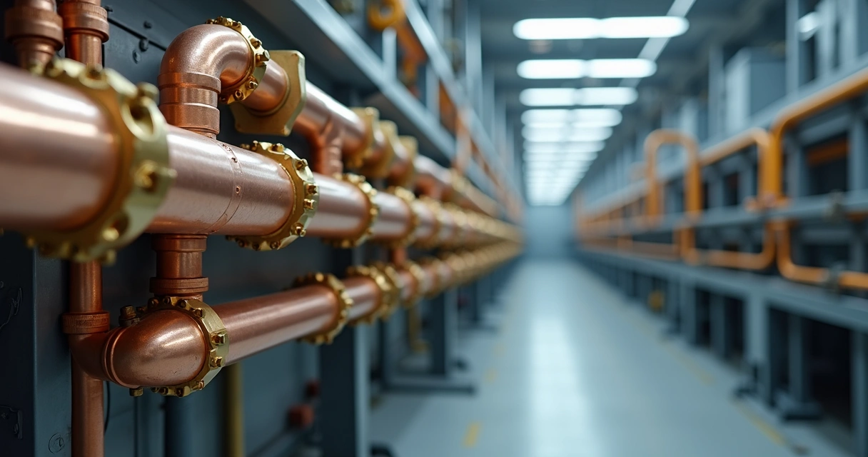Rede hidráulica industrial com conexões de cobre e latão 
