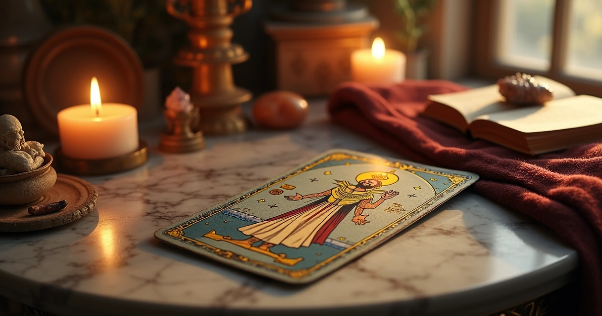 Carta do tarot Hierofante com símbolos espirituais 