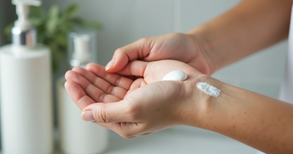 Mãos aplicando creme na pele ressecada