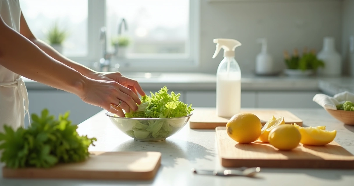 Higienização de alimentos na cozinha