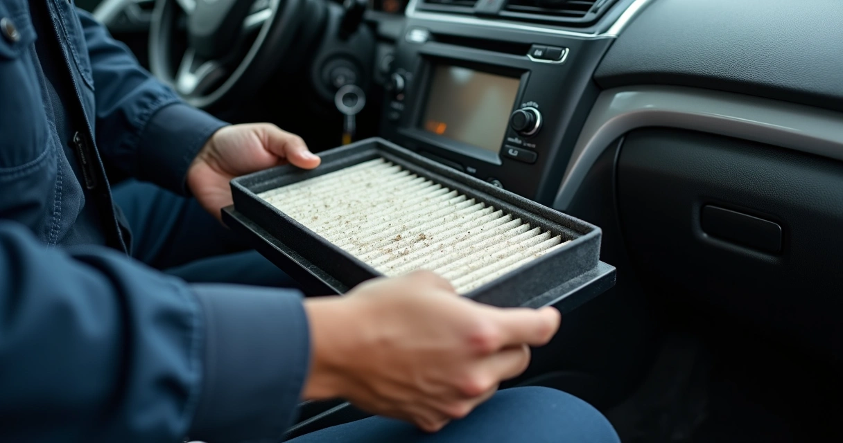Técnico trocando filtro de cabine automotivo 