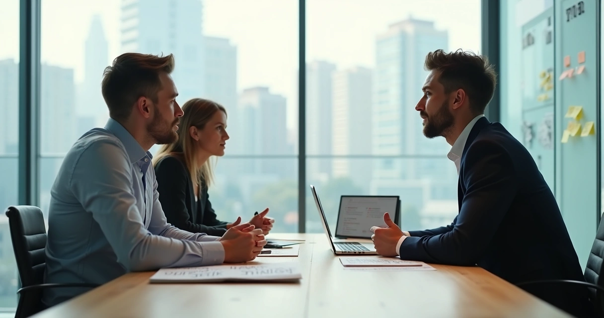 Diverse hiring panel evaluating candidate with emphasis on character traits 