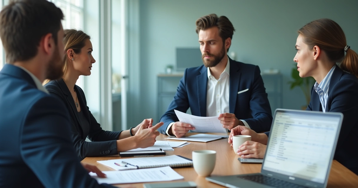 Hiring panel reviewing candidates in a meeting room 
