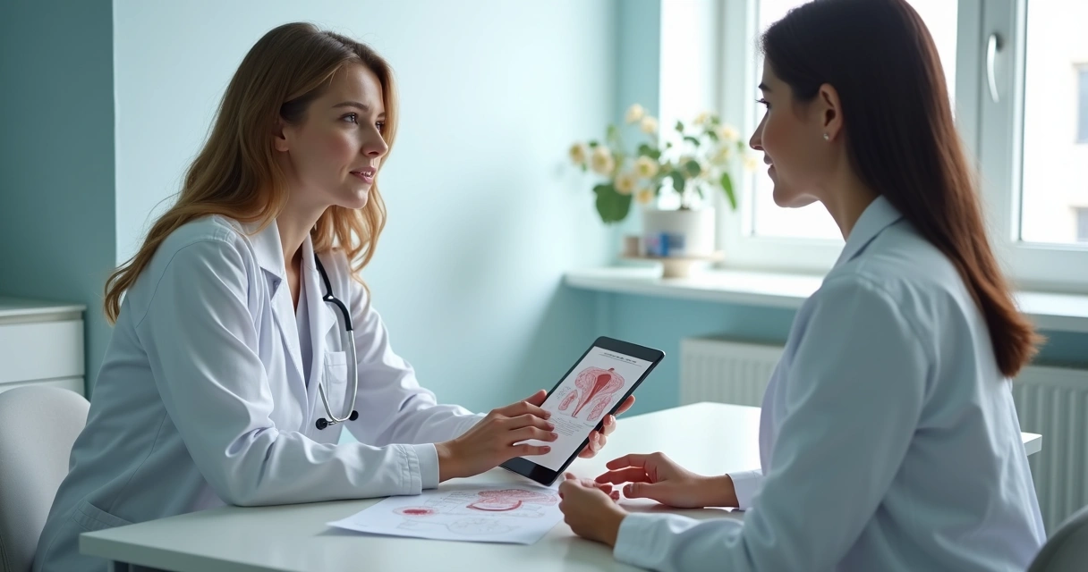 Consulta médica com explicação sobre histeroscopia 
