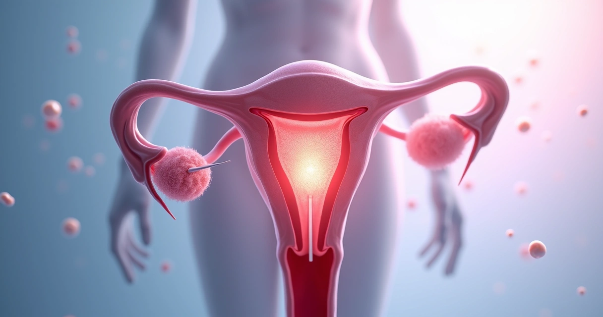 Ilustração de útero sendo avaliado por histeroscopia com foco em fertilidade 