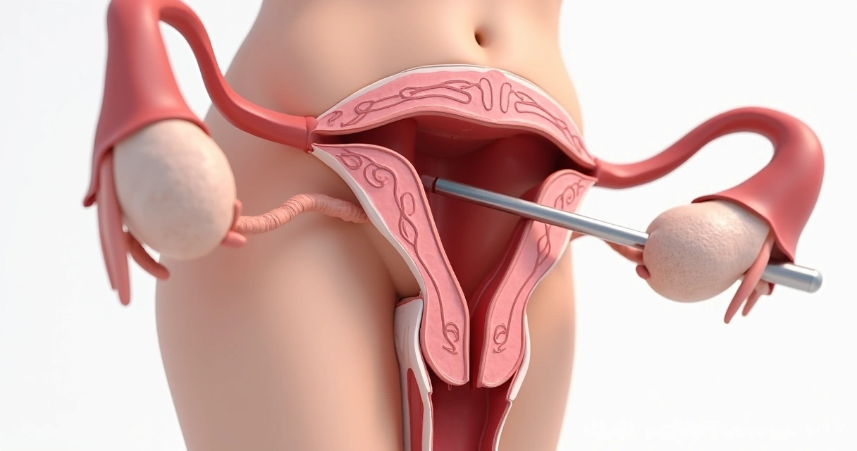 Ilustração médica do procedimento de histeroscopia no útero 