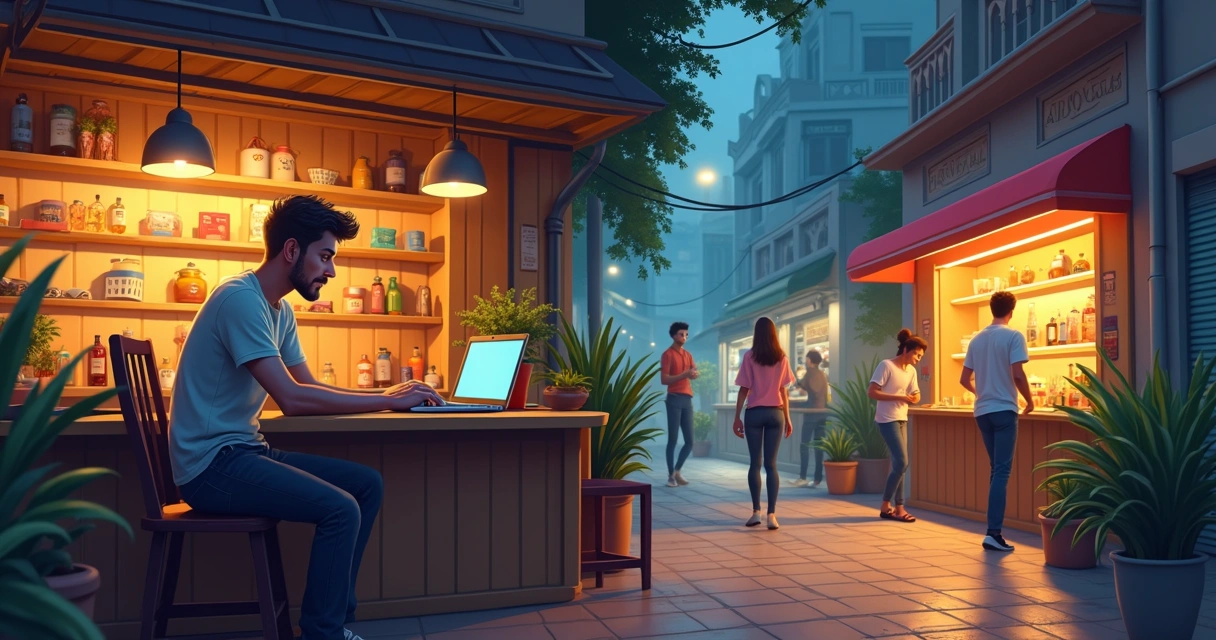 Ilustração do empreendedor João transformando o negócio com um site