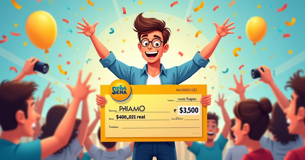 Ganhador da loteria recebendo cheque gigante 