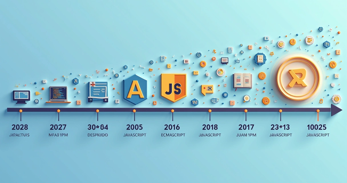 Linha do tempo mostrando evolução do JavaScript com diferentes versões ECMAScript
