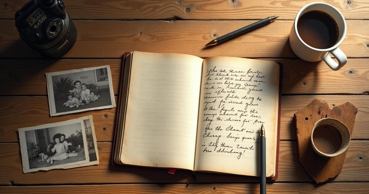 Cuaderno con recuerdos personales y fotografías antiguas