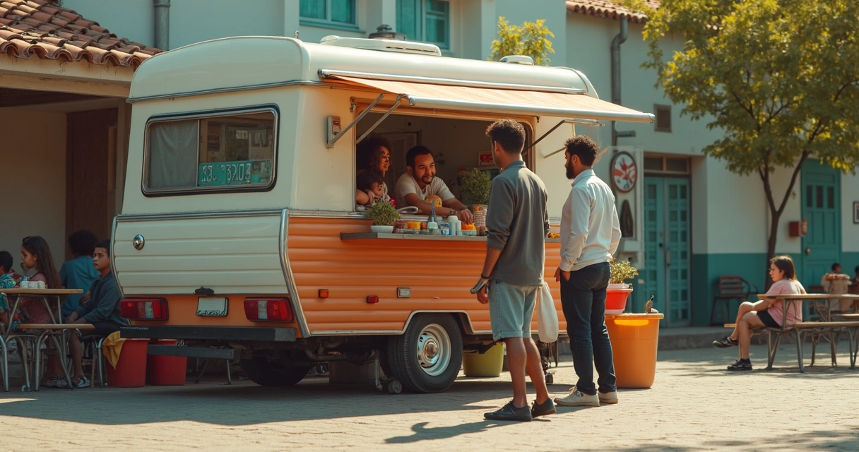 Homem vendendo lanches em frente à escola 