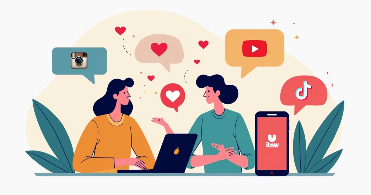 Painel ilustrando influenciadores contando histórias autênticas em múltiplas plataformas digitais 