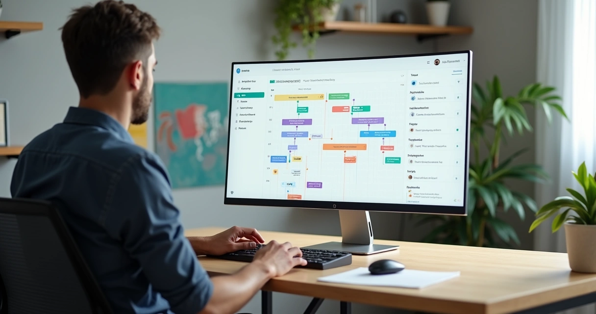 Gestor analisando painel digital com histórico de check-ins em linha do tempo organizada 