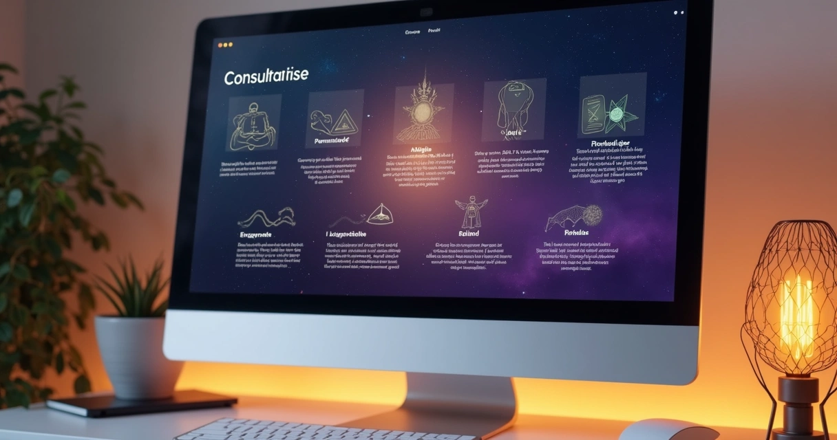 Tela de computador mostrando histórico de consultas espirituais personalizadas 
