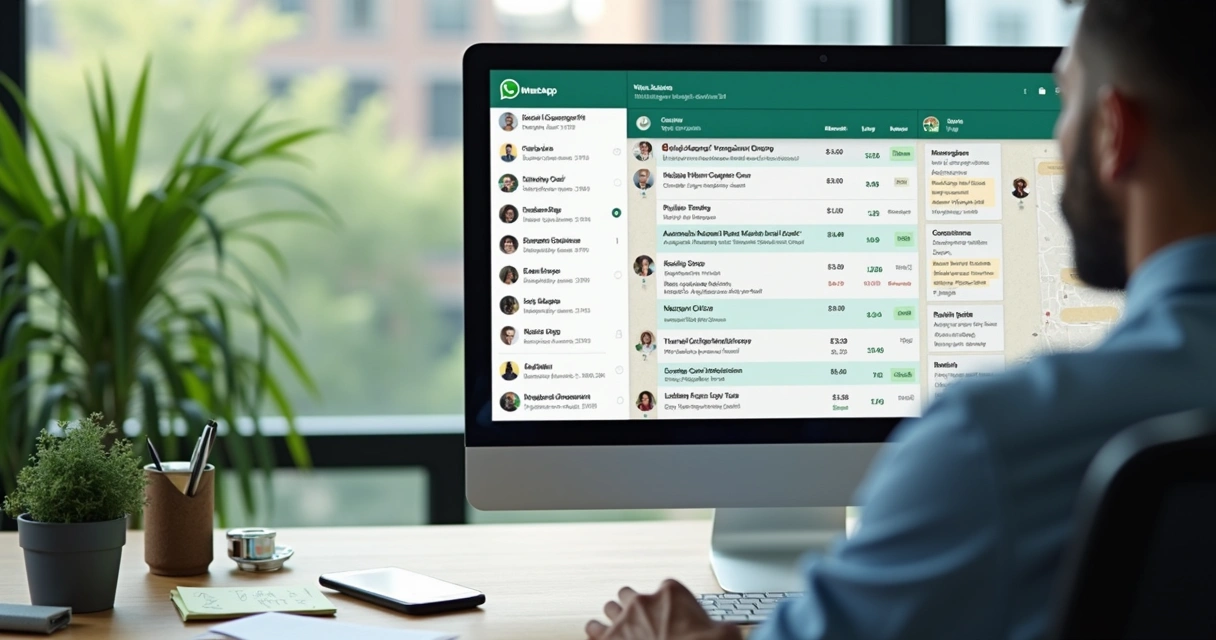 Histórico de conversas do WhatsApp exibido em um monitor 
