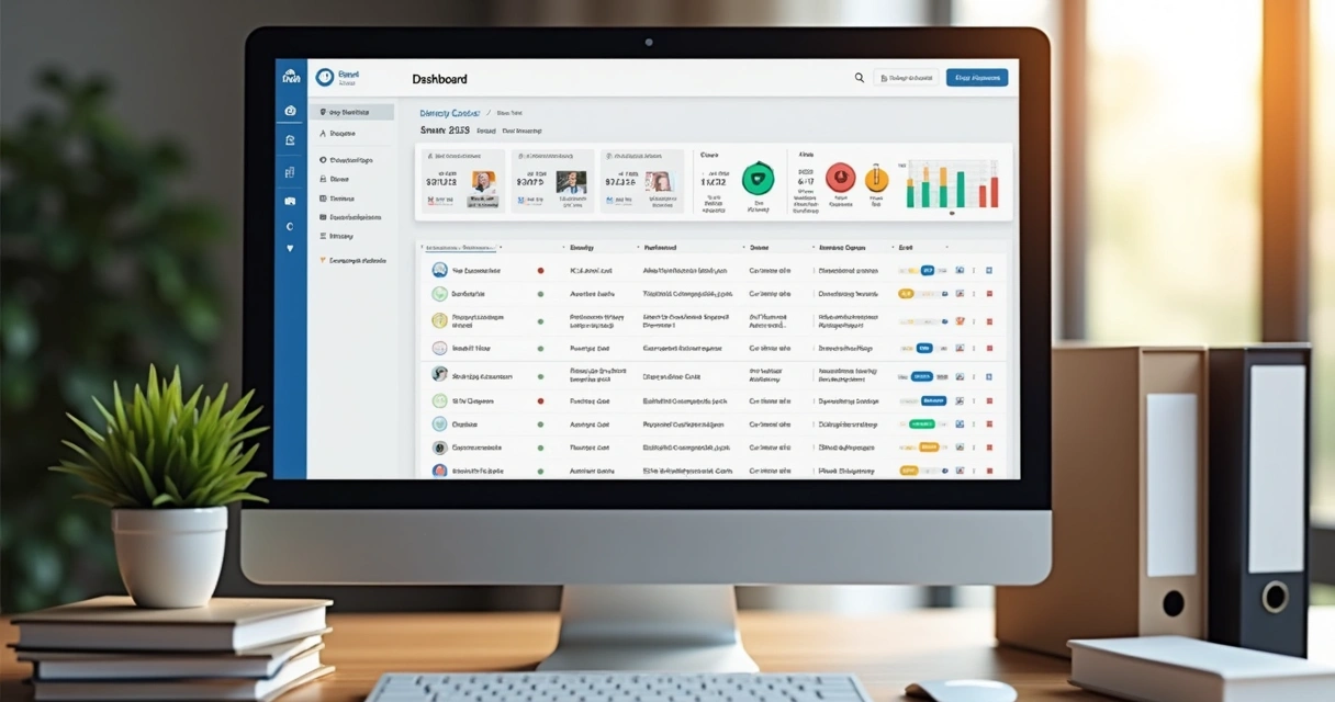Painel de controle digital com histórico e registros de demandas de condomínio. 