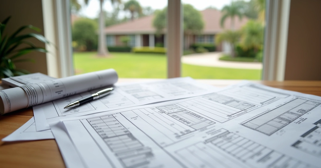 Filled HOA exterior work approval form near house plans 