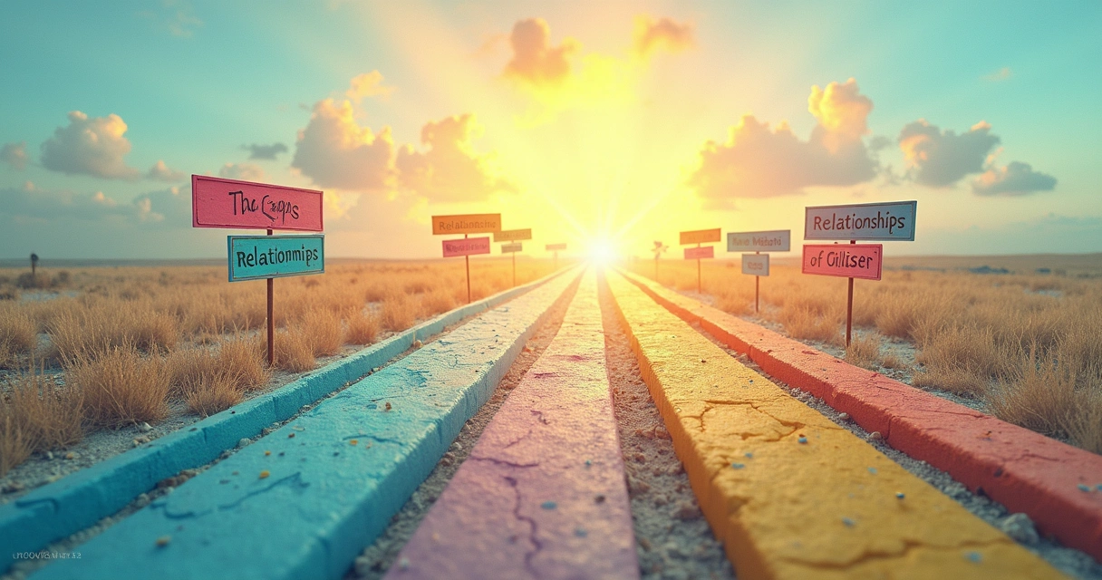 Mapa conceptual con caminos que conectan diferentes metas personales