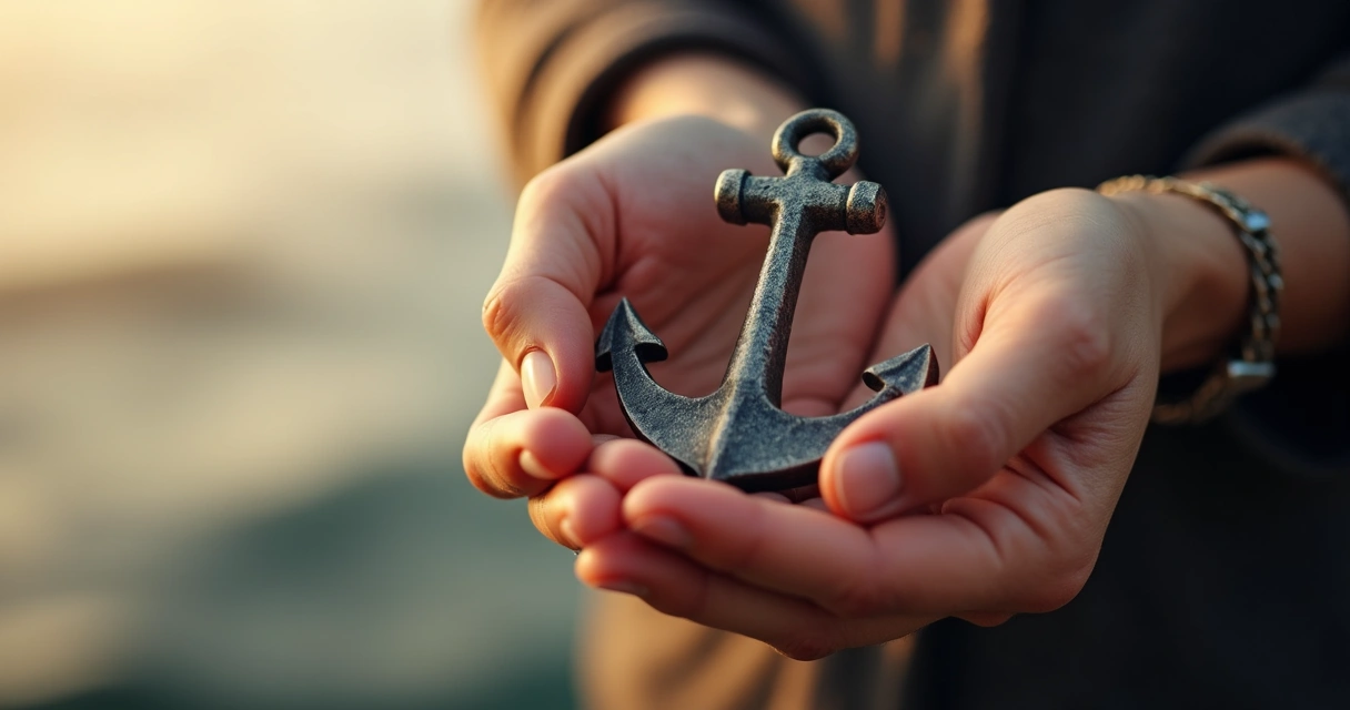 Person holding a symbolic anchor in their hands