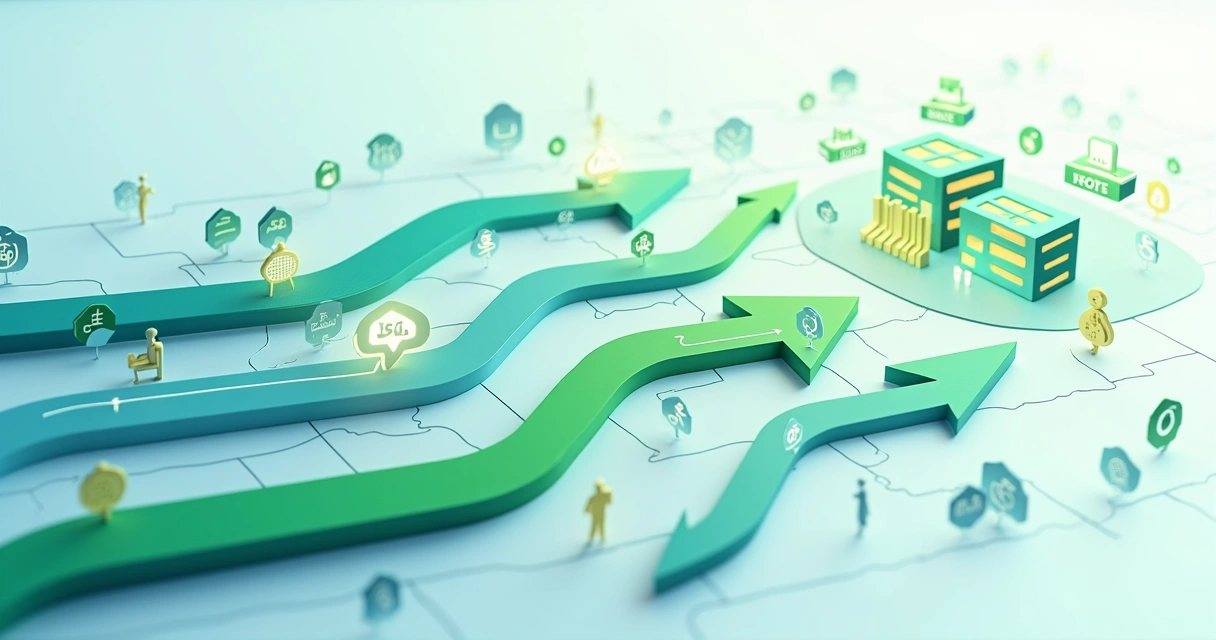 Representação de empresas conectadas com setas indicando a distribuição de lucros entre holding e subsidiárias
