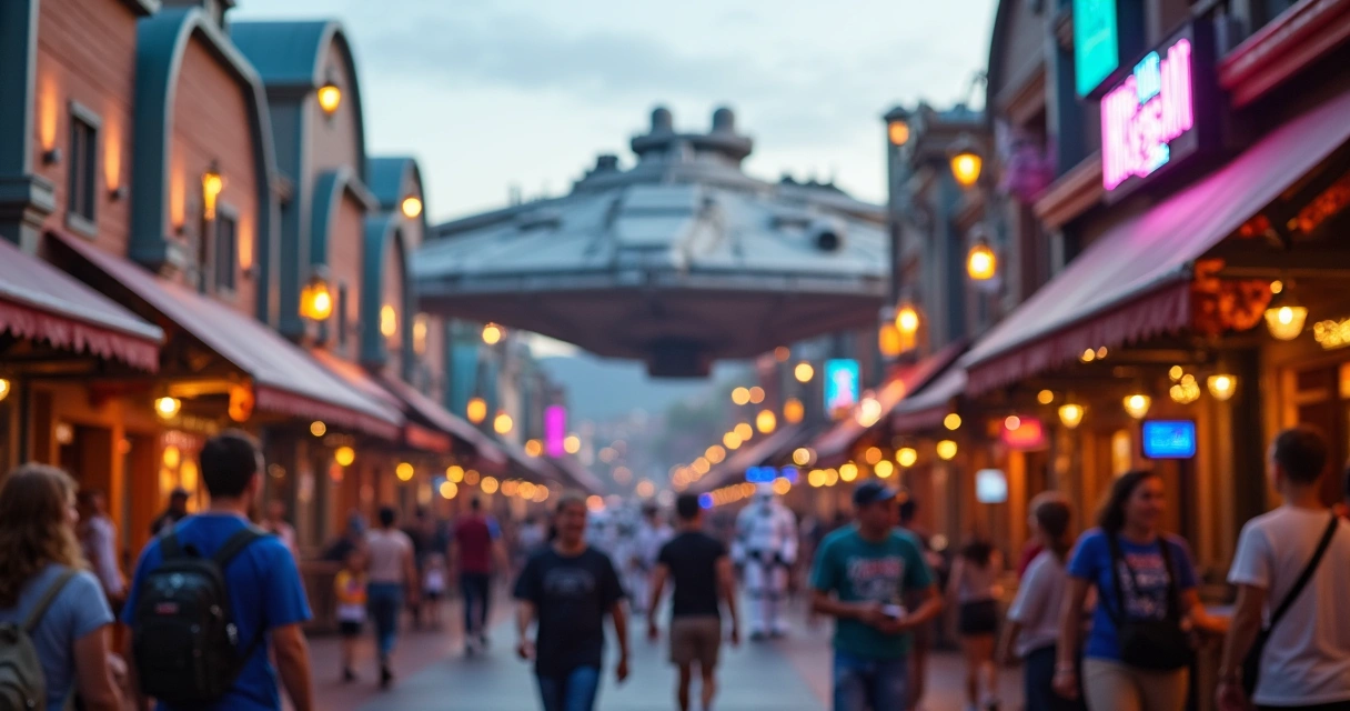 Área Star Wars no Hollywood Studios com visitantes 