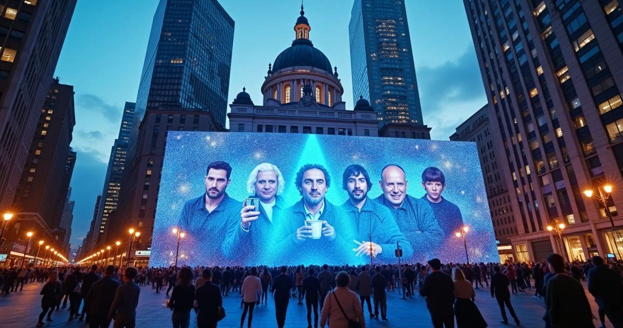 Hologramas de personalidades famosas no centro da cidade 